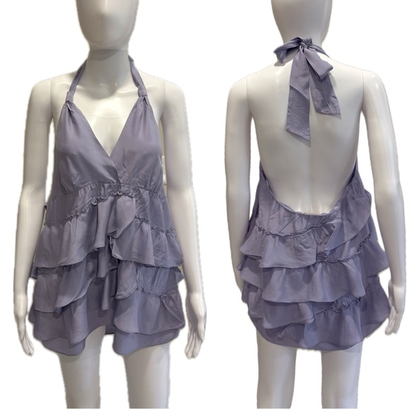 Banana Republic Heritage 100% Silk Tiered Ruffle Halter Tie Top Size Large Fairy - Picture 1 of 14